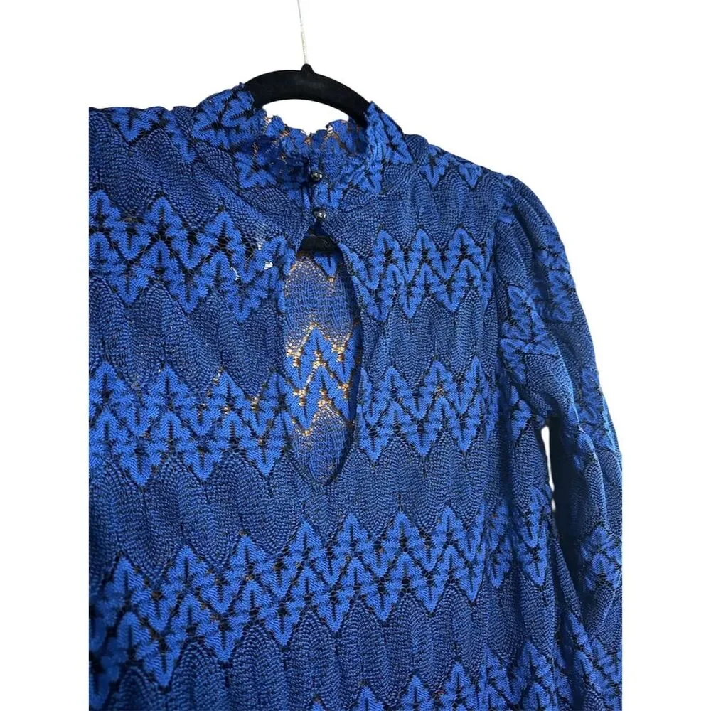 Free People XS Blue Crochet Lace Bell Sleeve Mini Dress Casual - Picture 5 of 6